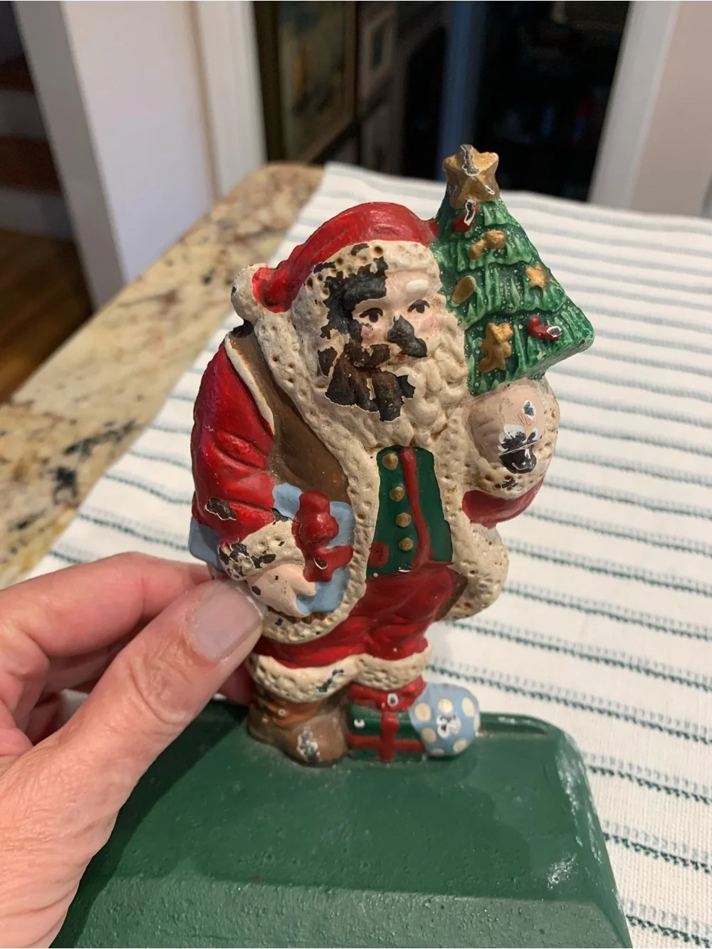 Vintage Cast Iron Santa Holding Tree Stocking Holder
